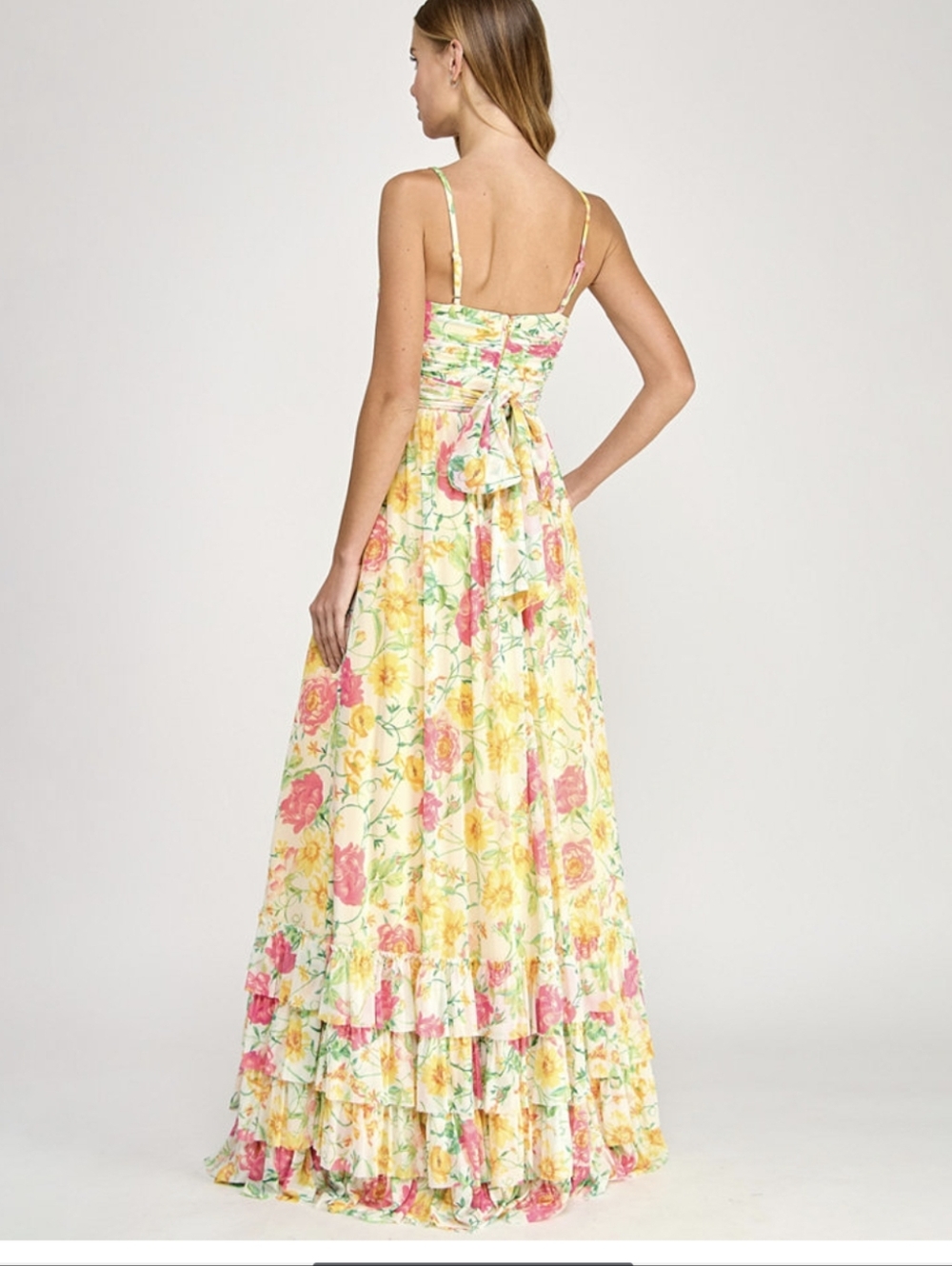 Dear MoonJuniors' Floral Ruched Cutout Gown - Picture 2 of 10